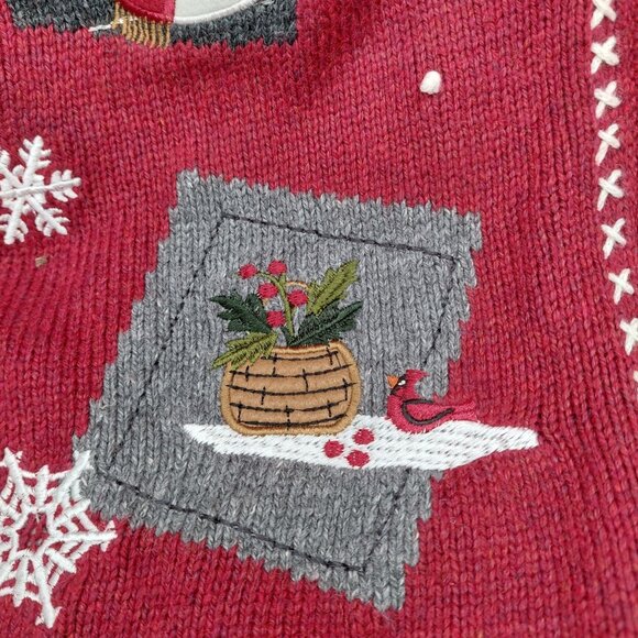 Croft & Barrow Cardigan Christmas Sweater Size Medium Red Snowman Birdhouse - Picture 8 of 12